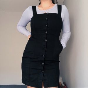 Black denim mini pinafore dress